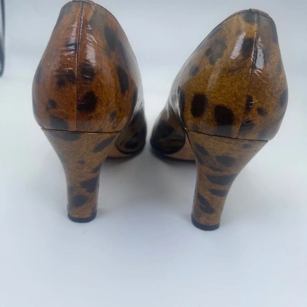 Anyi Lu Leopard Print Pumps Womens 39 Brown Good Leather‎ d'Orsay Pointed Toe